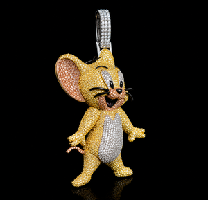 Pendentif Souris Cartoon Luxueux Plaqué Or 18K avec Micro-Incrustation de Diamants Moissanite, Breloque Thème Personnalisée, Magnifique Cadeau Unisexe - Product Image 6
