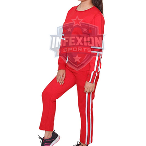 Ensemble de survêtement rouge pour femme, manches longues, col rond, couleur unie, décontracté, pour l'automne, pantalon en coton respirant avec poches latérales - Product Image 5