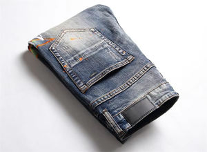 Jeans pour hommes sur mesure en gros, coupe slim, décontractés, design tendance, en denim - Product Image 3