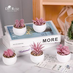 Set of 6 Small Artificial Pink Succulents with Pots for Girls' Room Decor Office Desk Accessories Women's Space-Fake Plants - Product Image 2