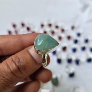 Bague en argent allemand véritable unisexe, faite à la main, avec pierre précieuse aigue-marine de qualité supérieure, sertie en clos, formes variées, tendance actuelle, vente en gros - Product Image 2