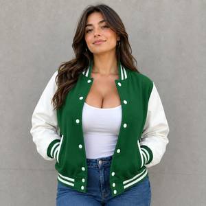 Veste universitaire classique en cuir et laine pour femme - Veste bomber décontractée de luxe royal pour softball, veste Letterman pour femme - Product Image 1