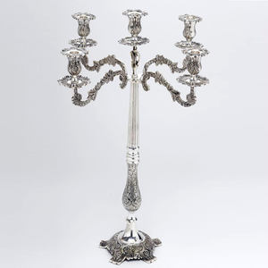 Candélabre de luxe gaufré à 5 bougies, en métal nickelé, décoratif, de haute qualité, fait main, pour la décoration - Product Image 1