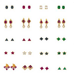 Boucles d'oreilles clous en or de haute qualité, designs variés, pierres précieuses, pour femmes, collection de bijoux de mode en gros, or 22 carats - Product Image 2