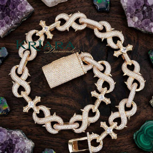 <b>Statement</b> <b>Necklace</b> S925 Gold Plated Figaro Chain Lab Grown Micro Insert Rhinestone Cross Design Unisex Hiphop Style - Product Image 2