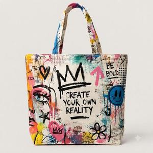 Bolsa de Mano de Lona de Algodón con Estampado de Grafiti, Gran Capacidad, Bolso de Hombro para Mujer, Ecológico, Reutilizable, Arte Urbano, Compras - Product Image 1