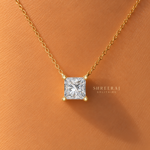 จี้เพชรทรงปรินเซสคัท เพชรเลี้ยงในห้องปฏิบัติการ ทองคำแท้ 14K ชุบโรเดียม น้ำหนัก 0.50-3.00 กะรัต DEFVVS IGI สำหรับวันครบรอบ - Product Image 2