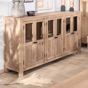 Vandana Crystal Matter 6-door glass-fronted <b>sideboard</b> in solid mango wood, 190cm Maestro - Product Image 2