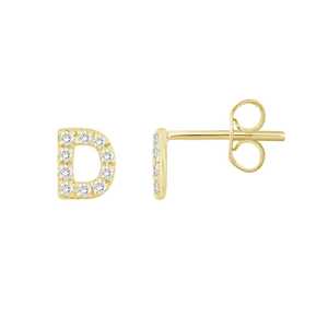 Diamond Initial Stud <b>Earring</b> Alphabet Name 14K 18k Solid Gold Dainty Solitaire Everyday Wear Minimalist Letter Studs For Women - Product Image 6