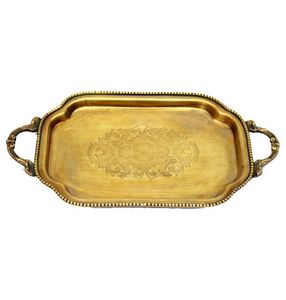 Plateau de service en laiton, luxueux, fait main, décoratif, en métal, pour servir thé, café, en-cas, fruits à la maison, dans la cuisine ou sur la table à manger. - Product Image 3