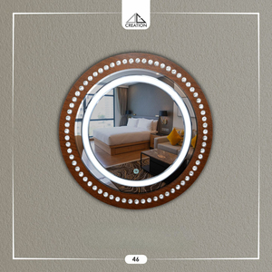 Miroir LED circulaire bicolore avec finition en bois et élégant décor diamanté, ajoute de l'efficacité et du luxe à l'espace de vie et à la zone de dressing. - Product Image 4