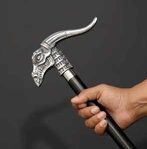 Canne de marche vintage pliable en métal avec tête de dragon, poignée sculptée, manche en bois naturel, réglable en 3 sections, pour la randonnée en plein air - Product Image 3