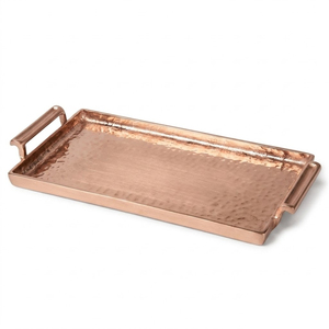 Bandeja decorativa de aluminio dorado, larga y rectangular, de metal, con asas con cuentas, para bodas, fiestas, mesas, hoteles y decoración del hogar. - Product Image 5