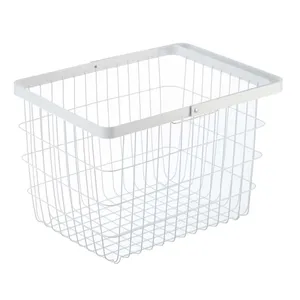 Panier à linge en fil métallique blanc avec poignée, panier à linge rectangulaire, organisateur de rangement pour salle de bain, chambre à coucher, buanderie - Product Image 1
