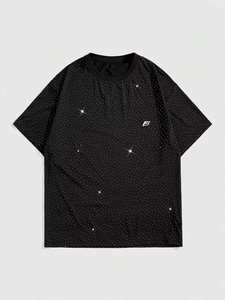 Camisetas de Hombre Extra Grandes Personalizadas al por Mayor, Estilo Hip Hop, con Pedrería, Cristales Brillantes y Gráficos, Manga Corta - Product Image 3