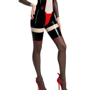 Mono de manga corta con cuello alto y bloques de color negro y rojo para mujer, de cintura alta, ajustado, estilo clubwear, ceñido al cuerpo - Product Image 2