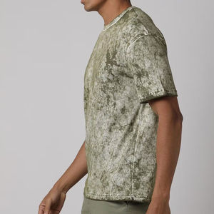 Men Olive Green Acid <b>Tie</b> Dye Crew Neck Short Sleeve Cotton Casual Summer Fashion Plain Top Custom Logo OEM ODM Wholesale Apparel - Product Image 4