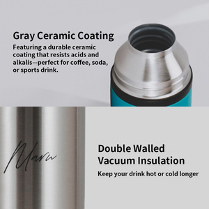 Thermos en acier inoxydable de qualité supérieure 1L avec revêtement céramique gris et tasse, isolation chaud/froid 6 heures, design classique - Product Image 4