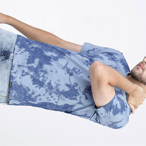 <b>Men's</b> <b>Tie</b>-Dye Short Sleeve T-Shirt O-Neck Regular Fit Cotton Jersey Casual Style <b>Blue</b> Patterned Top - Product Image 3