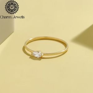 แหวนหมั้นผู้หญิง Charm_Jewells ชุบทอง 18K ประดับเพชรโมอิสซาไนต์ทรงลูกแพร์ ดีไซน์เรียบหรู - Product Image 1