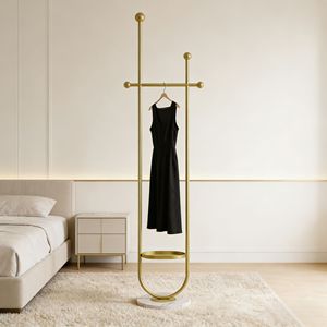 Appendiabiti Autoportante in Metallo Dorato con Base in Marmo, Appendiabiti Multiuso per Camera da Letto e Conservazione Cappelli - Product Image 6