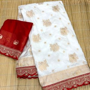 Sari de Diseño Blanco de Georgette Khaddi Puro Premium con Borde Festoneado Intrincado, Precio al por Mayor por Royal Export - Product Image 5