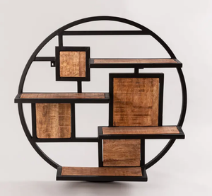 Nuevo Estante de Pared Redondo de Metal Industrial de Alta Calidad con Recubrimiento en Polvo, Diseño Moderno, Color Negro, con Madera de Mango - Product Image 3