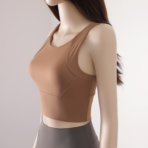 Soutien-gorge de sport dos nageur couleur unie, maintien moyen, respirant, sans coutures, style crop top, pour le yoga et l'entraînement, vêtements de sport pour femme - Product Image 3