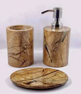 High Demand Brown Marble Stone Era Luxury Eco-Friendly <b>Bathroom</b> <b>Accessories</b> <b>Set</b> Elegant Vanity Organizer for Modern Decor - Product Image 1