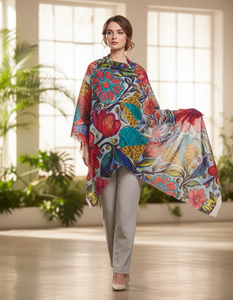 Écharpes élégantes pour femmes en 100% laine, imprimées numériquement avec de riches broderies - Collection de créateurs, origine Jammu Kashmir, chaudes pour l'hiver - Product Image 4