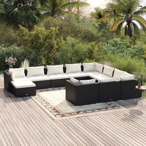 Grand ensemble de salon de jardin modulaire en rotin PE noir, mobilier d'extérieur moderne - Product Image 1