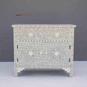 Meuble de rangement portable ILAHI avec tiroir en os incrusté, design moderne et détails en agate - Product Image 1