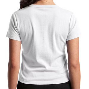 Camiseta Corta de Mujer a la Moda, Manga Corta, Cuello Redondo, Acanalada, Ajustada, de Mezcla de Algodón, para Uso Diario - Product Image 2