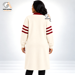 Alpha Kapa Wholesale Women's Long <b>Cardigan</b> Plus Size Cream Red Stripes Button Front Casual Autumn Sweater V-Neck Full Sleeve - Product Image 2
