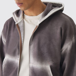 Oversized <b>Hooded</b> <b>Zip</b>-Up Sweatshirt Men's Gradient Color Fleece Casual Autumn Style Regular Sleeve Knitted Dip Dye Design - Product Image 6