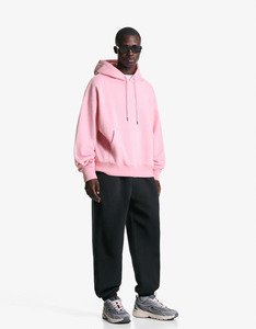 Sudadera con capucha de forro polar rosa extragrande para hombre, corte regular, informal, para otoño e invierno, estilo urbano - Product Image 4