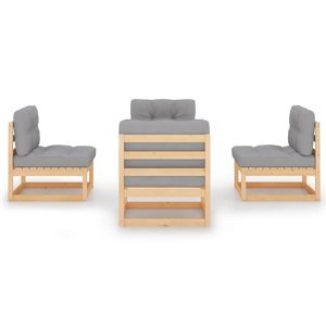 Ensemble de salon de jardin en pin naturel avec coussins gris - Product Image 3