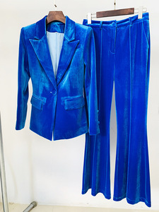 Completo da Ufficio Autunnale da <span class=keywords><strong>Donna</strong></span> in Corduroy di Qualità, Blazer a Maniche Lunghe Tinta Unita e <span class=keywords><strong>Pantaloni</strong></span> a Zampa, Monopetto, Anti-Pilling - Product Image 4