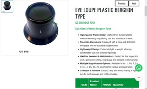 Loupe oculaire en plastique de type Bergeon, loupe à lentille en verre pour bijoux, outil d'inspection léger | Numéro d'article GS-704D - Product Image 3