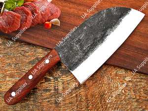 Cuchillo de Chef Serbio Forjado a Mano de Espiga Completa para Trabajo Pesado con Mango Ergonómico de Madera de Palisandro y Funda de Cuero, Compatible con OEM/ODM, Venta al por Mayor - Product Image 2
