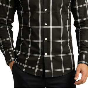 Chemise en flanelle à carreaux noirs et blancs pour homme, manches longues, boutonnée, décontractée, en tissu brossé doux, style streetwear, vente en gros - Product Image 5