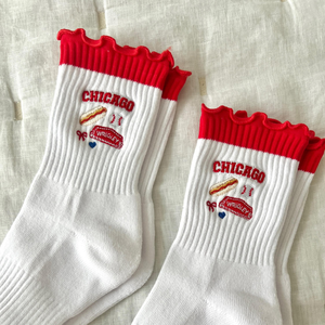 Chaussettes de Pilates personnalisées avec nom de ville USA, chaussettes mi-mollet à volants, logo brodé, antidérapantes, pour Pilates, gym, yoga, barre - Product Image 2