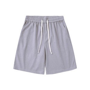 Men's Solid Color Blue Quick Dry Drawstring <b>Shorts</b> Casual Knitted Mid Waist <b>Short</b> 100% Polyester Breathable Summer Wear - Product Image 2