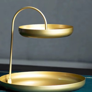Two-Tier Round Metal <b>Decorative</b> Tray With Top Traditional Design For Fruits & Cup <b>Cake</b> Cosmetic Storage Platter - Product Image 2