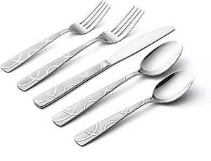 Juego de Cubiertos Metálicos de Fácil Limpieza, 5 Piezas, Diseños Personalizables, Juego de Cubiertos de Acero Inoxidable de Grado Alimenticio, Cubertería de Alta Calidad - Product Image 3
