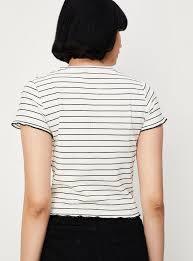 เสื้อยืดผู้หญิงลายทางฤดูร้อนถักนิตติ้งโมดัลลำลองแขนสั้นทรงหลวม - Product Image 4