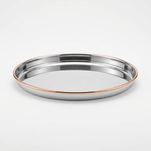 Bandeja Ovalada de Cobre Amara con Borde de Cobre Espejado SS202 Hecha a Mano, 36 cm, Bandeja de Hierro para Servir, Decoración del Hogar, Hoteles y Bodas - Product Image 1