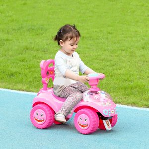 Auto a spinta rosa per bambini con clacson, luci, musica, dispositivo anti-ribaltamento e vano portaoggetti sottosedile, cavalcabile per i più piccoli - Product Image 2