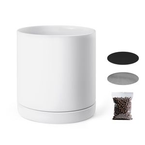 Grand pot de fleurs moderne en céramique de 12 pouces avec soucoupe antidérapante détachable et trous de drainage pour plantes d'intérieur/extérieur et cylindres - Product Image 1