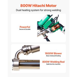 Pistola de Soldadura de Plástico Portátil de 800W con Motor Hitachi, Ancho de Soldadura de 0.79, Boquilla de 360 Grados, Soldador de Doble Calor - Product Image 2